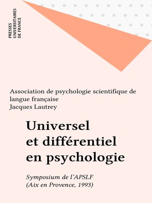 cover image of Universel et différentiel en psychologie